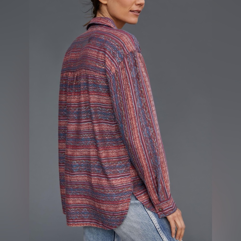 Pilcro Anthropologie Seamed Tunic Buttondown in Metallic Plum Small Wool Blend - Picture 2 of 10